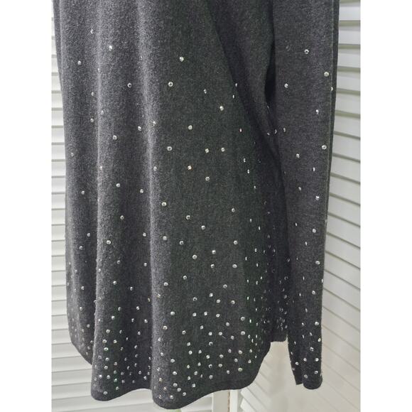 Chico’s Size 3 US XL Soft Gray Silver Rhinestone Embellished Holiday Tunic Lng - Picture 3 of 4